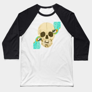 Adolescent skull with exposed teeth and macaws - Watercolor illustration Baseball T-Shirt